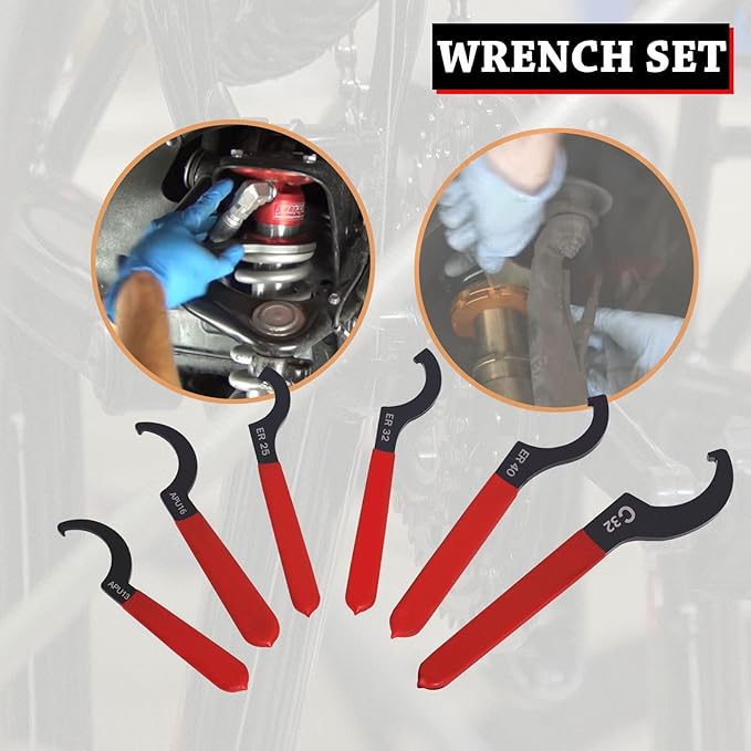 Poweka Coilover Spanner Wrench, 6Pcs Universal Adjustment Shock Steel Spanner Hook Wrench Set for Suspension System and Motorcycle Coil Over Adjustments Tool