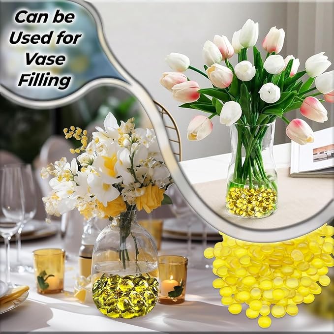 ARSUK Flat Glass Marbles Yellow – 1 lb Decorative Glass Pebbles, Smooth - Image 3