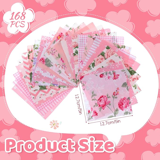 168 Pcs Pink Charm Packs for Quilting 5″ Cotton Quilting Fabric Bundles | 5″ - Image 2