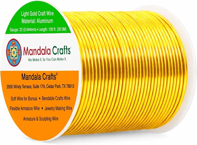 Mandala Crafts 22 Gauge Light Gold Tone Anodized Aluminum Craft Wire 100 FT | by MandalaCrafts