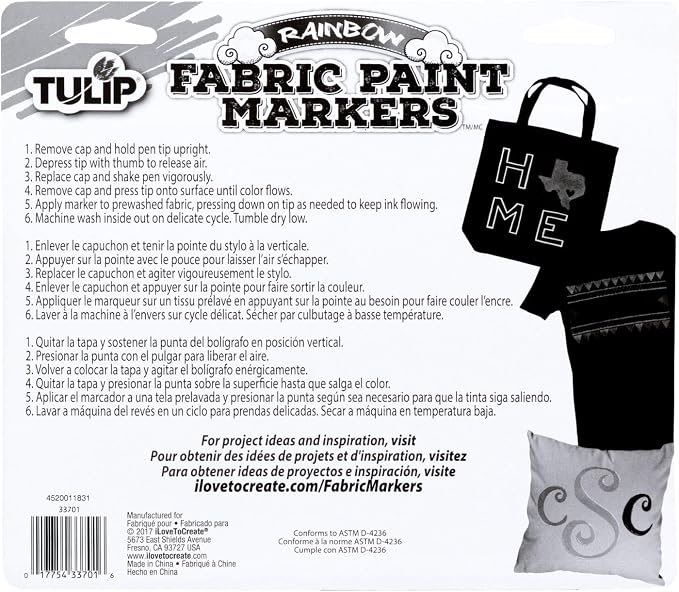 TULIP-33701 Fabric Paint Markers Rainbow 15 Pack, - Image 8