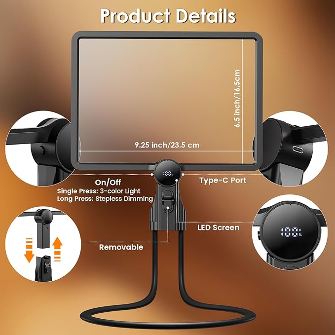Magnifying Glass with Light for Reading, Rechargeable 5X Full Page 9.25" x 6.5" - Image 2