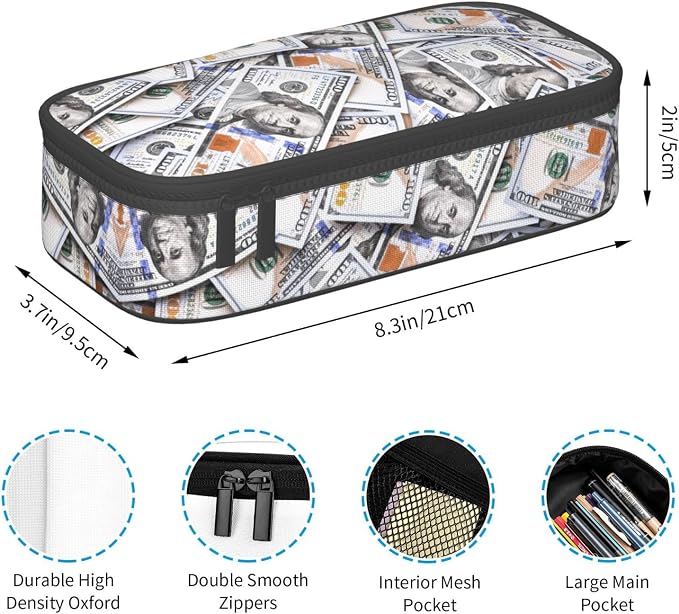 Money Novelty Us Dollar Cash Pattern Pencil Case Organizer Big Capacity Pencil - Image 5