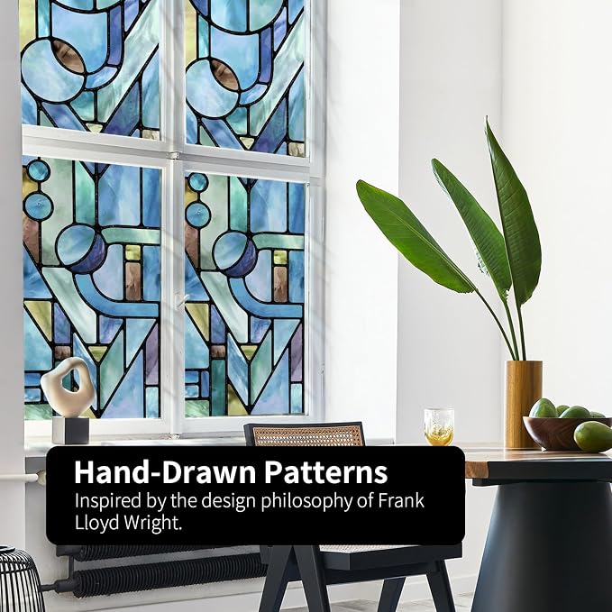 Original Hand Drawn Faux Stained Glass Window Film, Double-Sided Privacy Static - Image 3