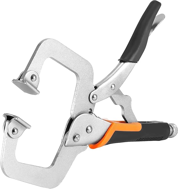 ZOENHOU 4 Pack 6" 9" 11" 14" Face Clamp C-Clamp Locking Pliers, Adjustable Vise Grip Clamps with Swivel Pad and Rubber Handle, Pocket Hole Clamp for Woodworking, Welding, Aligning