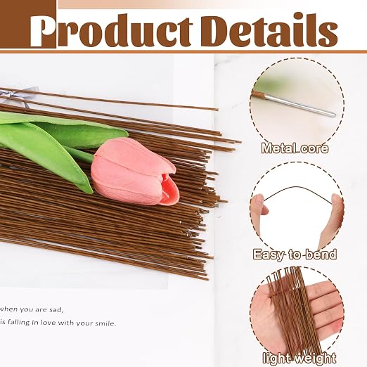 CCINEE 18 Gauge Brown Floral Stem Wire, 14 inch - Image 3