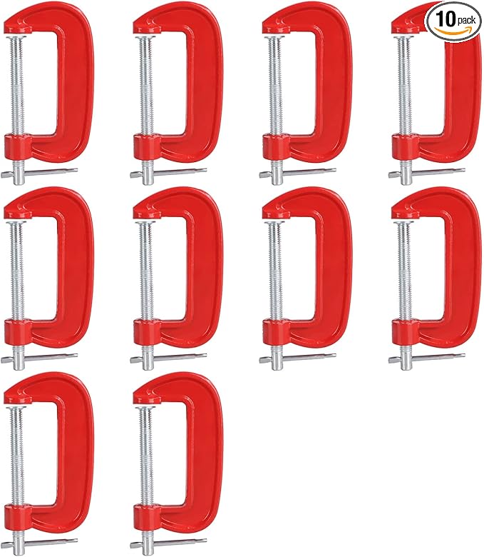 10 Piece 3 Inch C-Clamp Set - Industrial Strength, Heavy Duty C-Clamp Quick-Grip, Quality Iron C Clamps for Woodworking, Welding, and Building(Red)