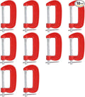 10 Piece 3 Inch C-Clamp Set - Industrial Strength, Heavy Duty C-Clamp Quick-Grip, Quality Iron C Clamps for Woodworking, Welding, and Building(Red)