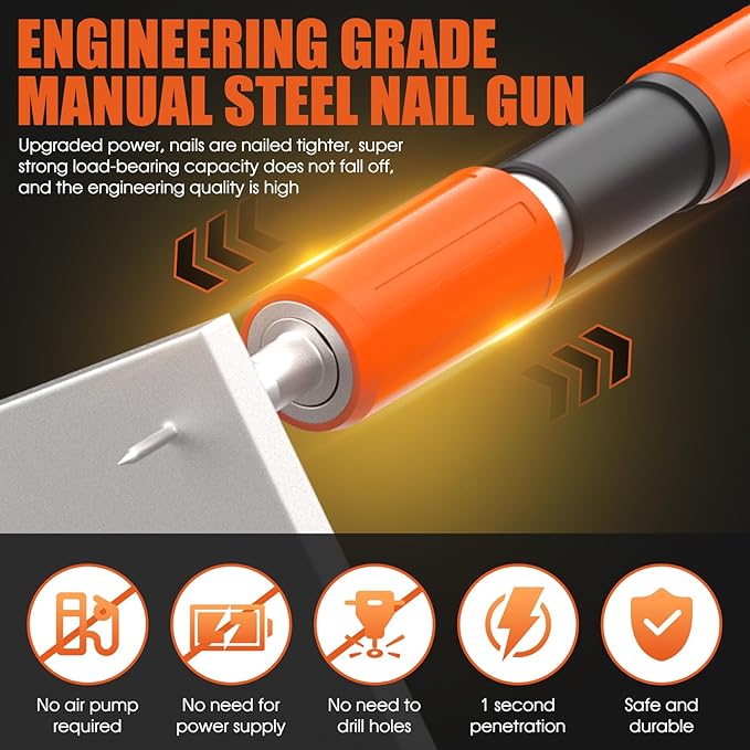 Manual Mini Steel Nail Gun Kit with Nailers Adjustable Speed Fastening Tool Portable Handheld Concrete Nailer Gun for Drywall, Steel, Woodworking & DIY Projects