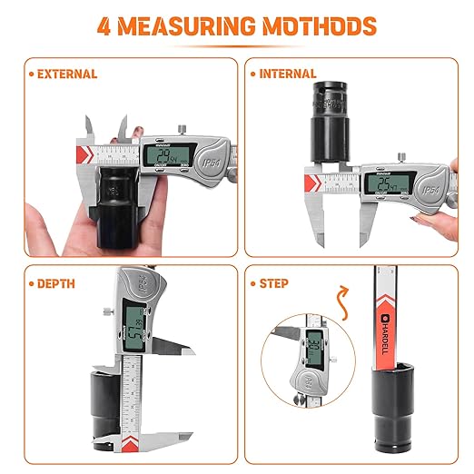 HARDELL Digital Caliper, IP54 Waterproof Caliper Measuring Tool with 3-Batteries & Extra Cover, All Stainless Steel Vernier Caliper Digital Micrometer, Inch/MM/Fraction for DIY/Household/3D-printing