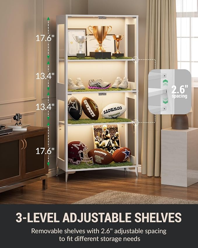 Glass Display Cabinet for Collectibles, 4-Tier Curio Cabinet - Image 6