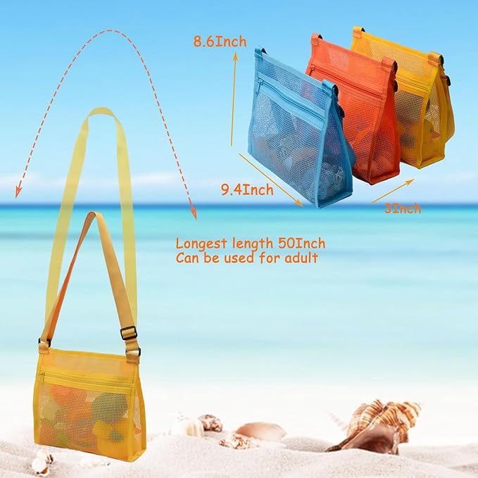 MUYIZI Mesh Beach Bag for Shells Collecting 3 Pack, Shell Bags for Beach - Image 5
