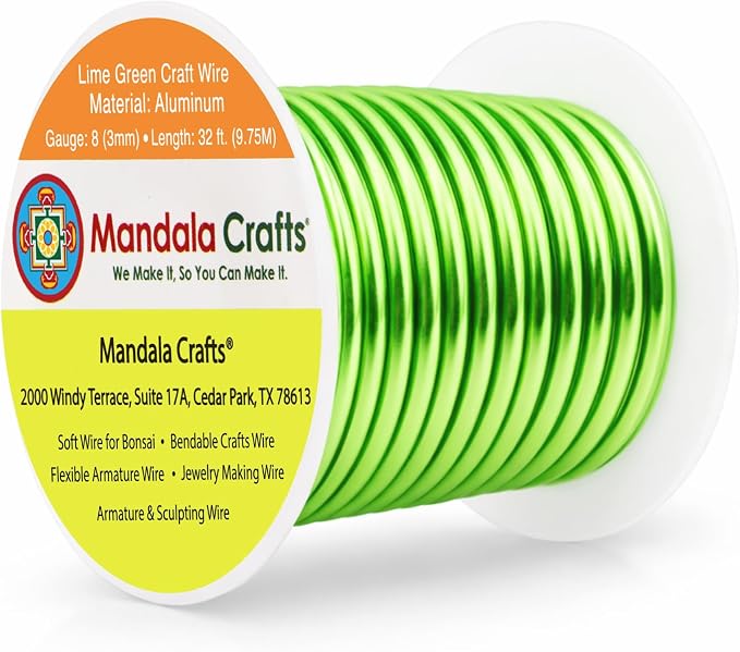 Mandala Crafts 8 Gauge Lime Green Anodized Aluminum Craft Wire, 32 FT | Colored by MandalaCrafts