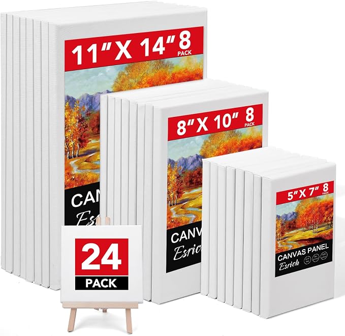 ESRICH Stretched Canvas for Painting, 24 Multi Pack 11x14, 5x7 Blank Canvases by ESRICH