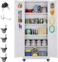 Aobabo 73''H Metal Garage Storage Cabinet with Wheels and Pegboards, 4 Adjustable Shelves Steel Storage Cabinets for Home,Warehouse,Garage,Assembly Required,White