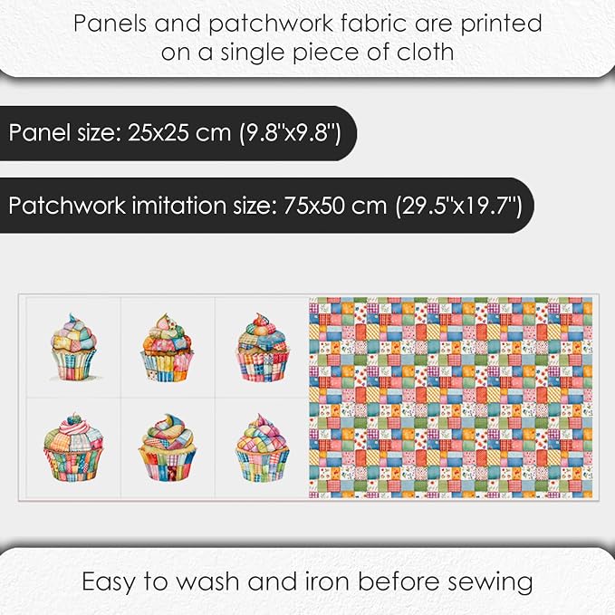 Patchwork Cupcake Fabric Panel – Single Continuous Cotton Satin Panel - Image 4