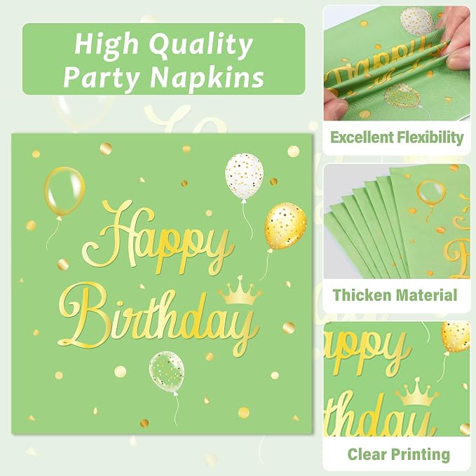 Qyeahkj 100 Pcs Sage Green Birthday Party Supplies Olive Green Gold Paper - Image 4