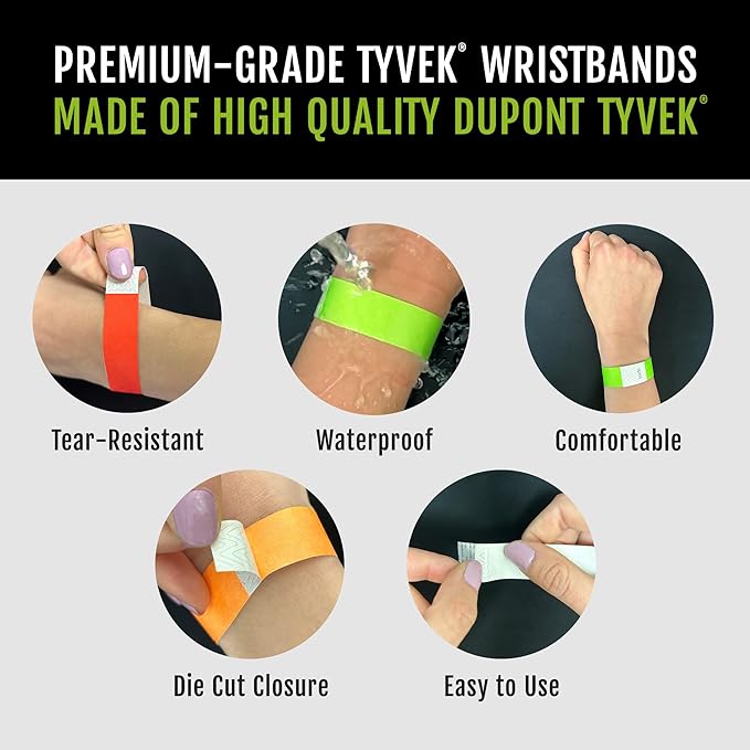 1,000 WristCo Sky Blue Tyvek Wristbands for Events Tamper-Proof Design & Fluorescent Color Prevent Reuse Premium-Grade Bracelets for Hospital & Medical ID, Party & VIP Identification