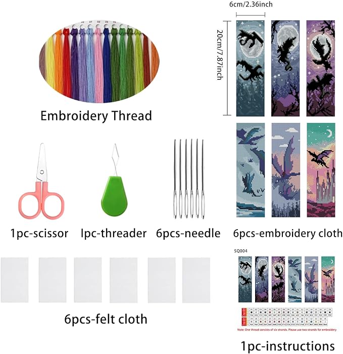 DYAIANGMU Dragon 6 Pcs Cross Stitch Bookmark Kit - Image 2