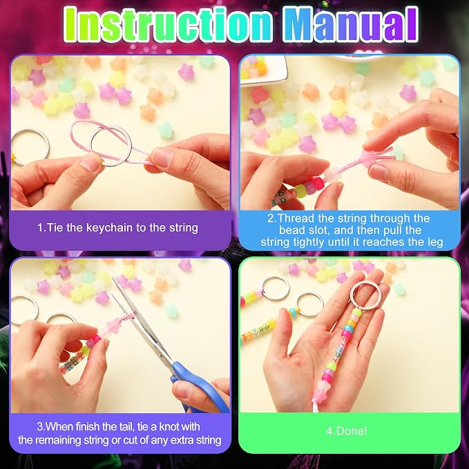 Landical 564 Pcs Glow Beads Keychain Making Kit DIY Glow in The Dark Key Chain - Image 2