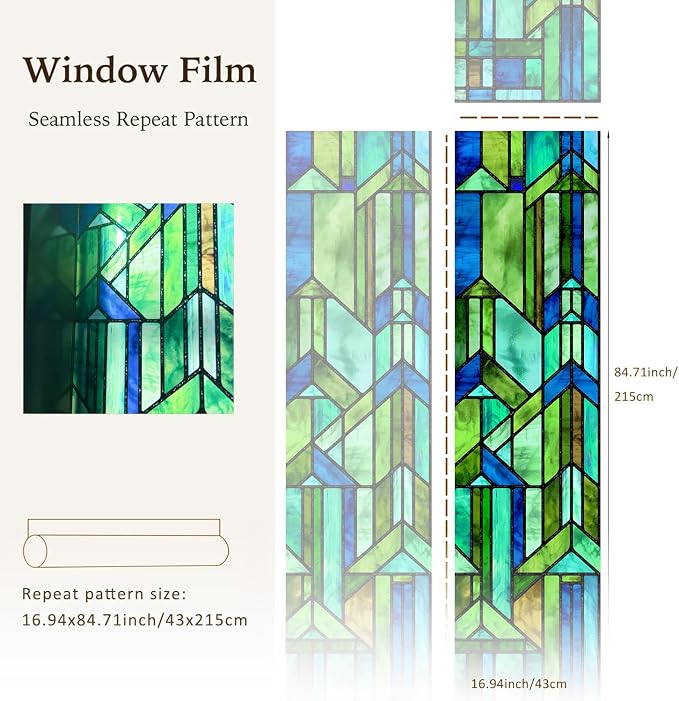 Original Hand Drawn Faux Stained Glass Window Film, Double-Sided Privacy Static - Image 4
