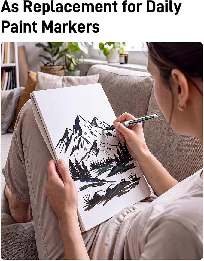 JusArt 3 Black Acrylic Paint Markers Brush Tip, Water-Based No-Bleed Markers - Image 6