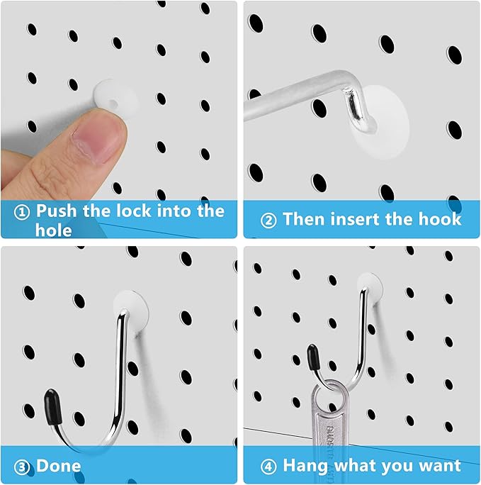 Pegboard Hook Locks, Peg Board Plugs, for Stopping Hooks from Falling Off, 60PCS, Translucent