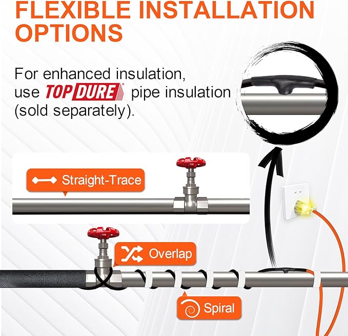 Intelligent Pipe Heat Cable for Pipe Freeze Protection, Self-Regulating Heating Cable for Metal and Plastic Home Pipes, Energy-Saving Water Pipe Heat Cable, 35Ft, 120V