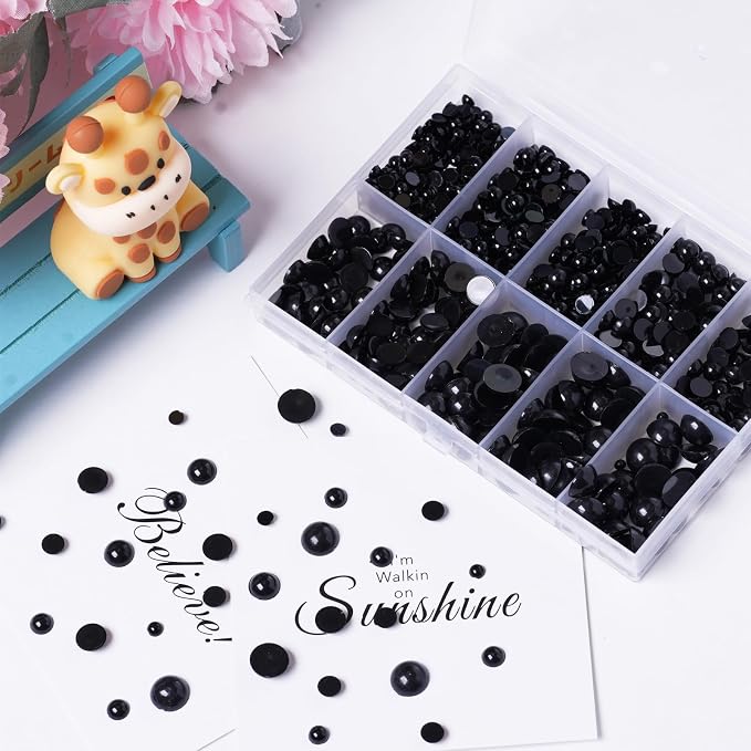 Zhbrchz 850pcs Round Black Plastic Doll Eyes 4mm 5mm 6mm 8mm 10mm Flatback - Image 7