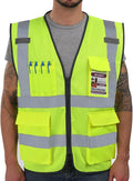 Dib Safety Reflective Vest Mesh, High Visibility Vest with Pockets and Zipper, Construction Work Vest ANSI Class 2, Yellow Mesh XL