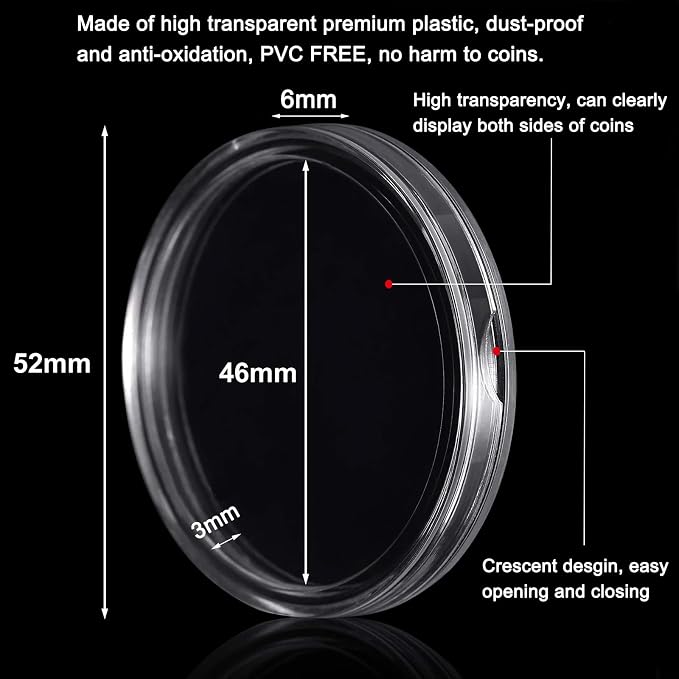 46mm Coin Capsules with Foam Gasket and Storage Organizer Box, Coin Storage - Image 6