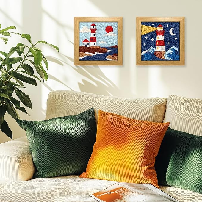 INFUNLY 2PCS Sea Lighthouse Punch Needle Embroidery Kit - Image 4