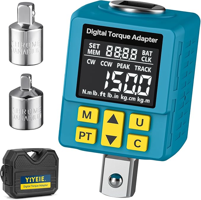 1/2" Digital Torque Adapter, (±1% Accuracy, 7.4-150Ft-lb) Digital Torque Wrench Adapter for Auto, with Upgrade Color Display, Versatile Meter - Smart Alert | Peak/Track | Preset | Store/Delete(203N.m)