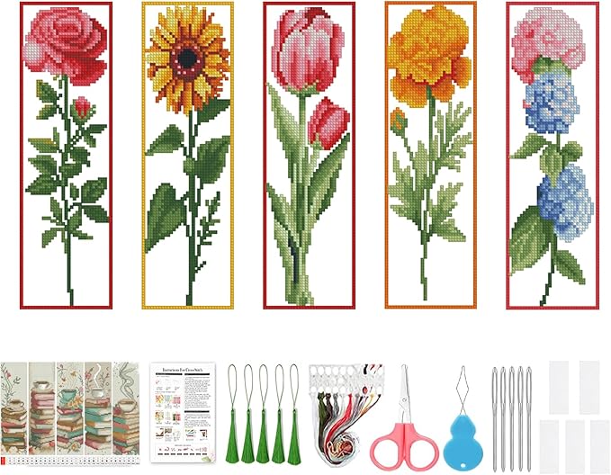 VIGEGU 5 Pcs Flower Cross Stitch Kits by VIGEGU