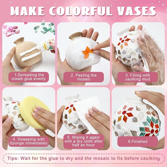 Fuyoooo 2 Sets DIY Vase Mosaic Painting Kit DIY Mosaic Arts and Craft Kits - Image 2