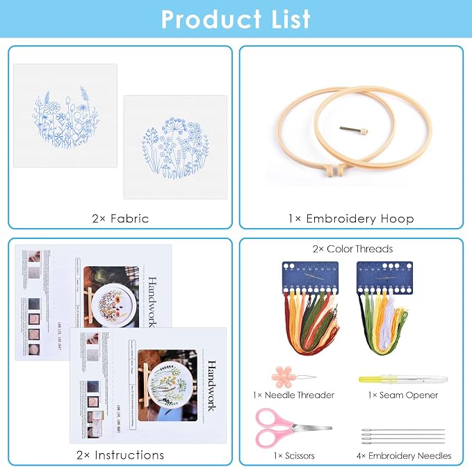 ERKOON Embroidery Kit for Beginners Adult, 2 Set Flower Cross Stitch Set - Image 3