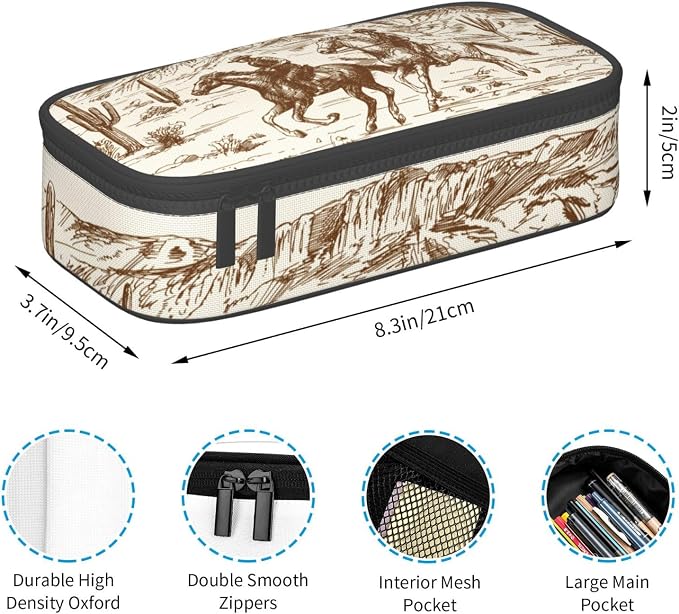 Western Vintage Desert Cactus Cowboy Pencil Case Organizer Big Capacity Pencil - Image 5