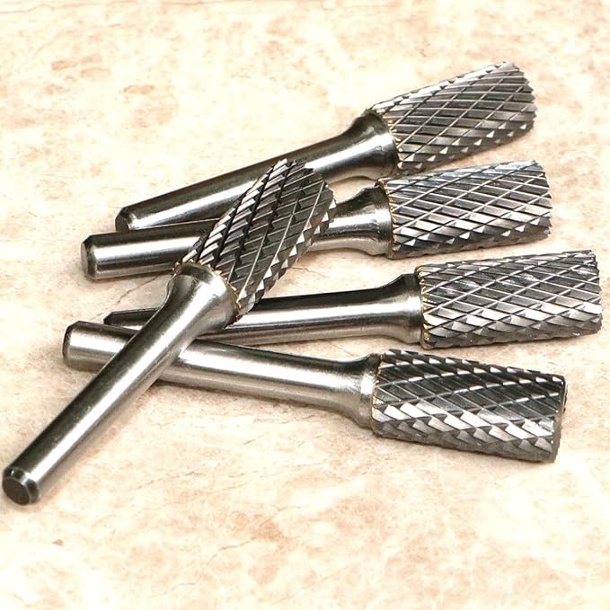 Carbide Burr Set 1/4" Shank SA-3 Die Grinder Bits Tungsten Double Cut Burr Bits (3/8" Cutter Dia X 0.86" Cutter Length) for Die Grinder Kits Metal Grinding Drilling Polishing (5pcs)