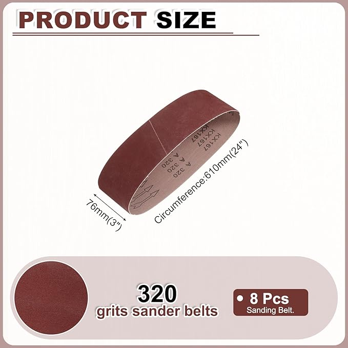 HARFINGTON 3 x 24 Inch Sanding Belts, 8 Pcs 320 Grits Aluminum Oxide Abrasive Belt Sander File Belt for Woodworking, Metal Polishing, Knife Sharpener