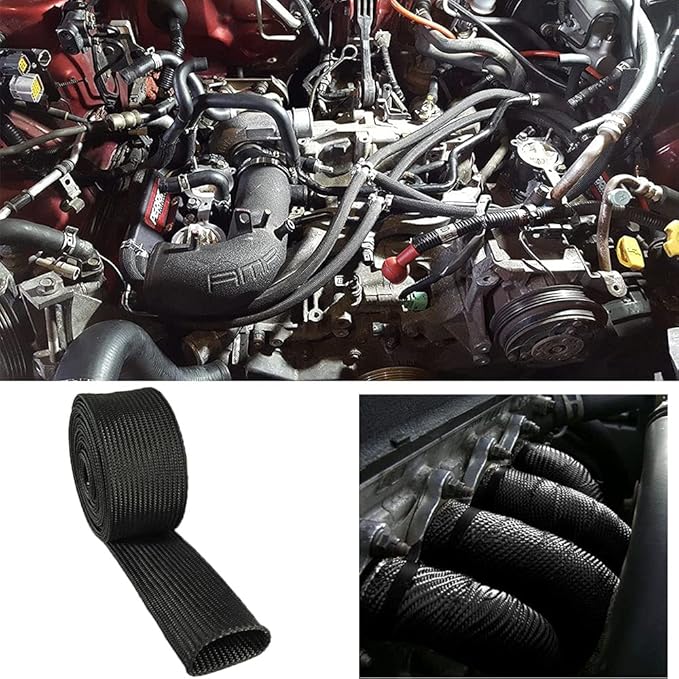 Fiberglass Hose Heat Shield Sleeve Spark Plug Wire Heat Protector Boots Auto Hose Roll 2500 Degree for Car&Auto Wire Loom Brake Line Cable (Black 1" IDX10')