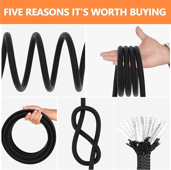 X XBEN Braided Polyester Arborist Rope 3/8 inch X 220ft, 48 Strands, 3430 LBS Breaking Strength Outdoor Ropes, Arborist Rigging Rope for Rock Hiking Camping Swing Tree Rescue,Black