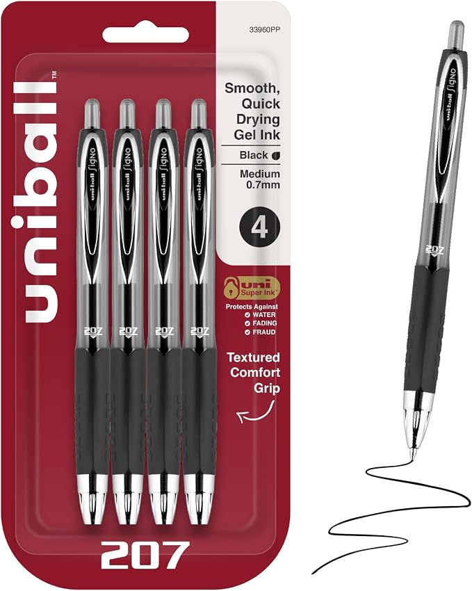 uni-ball® 207™ Retractable Fraud Prevention Gel Pens, Medium Point, 0.7 mm by uni-ball