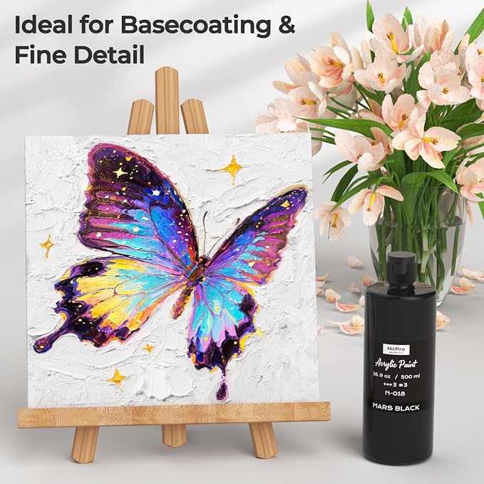 Nicpro Black Large Acrylic Paint, Rich Pigments, Non Toxic Craft Paint - Image 5