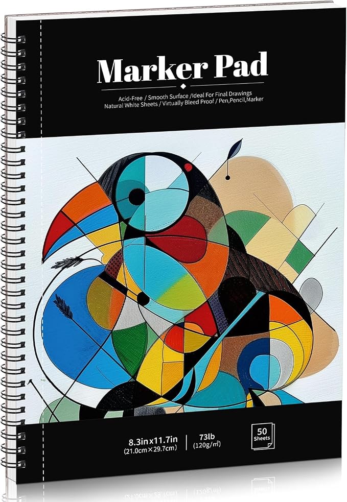 50 Sheets Marker Paper Pad, 8.3×11.7 Inch Bleedproof Art Sketch Pad, by Prudiut