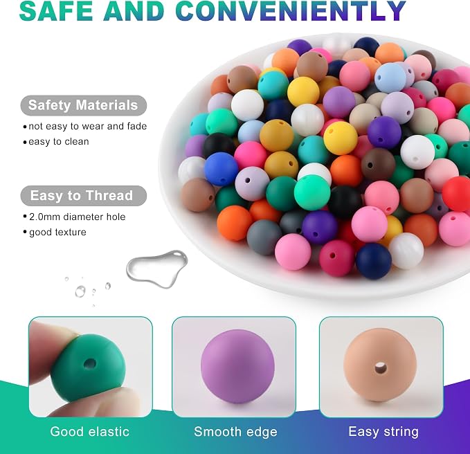 150Pcs 15mm Silicone Beads for Keychain Making and Bracelet Making, 30 Colors - Image 6