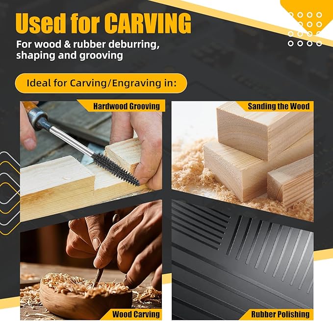 CAELUM 3 Pcs Rotary Burr Set, 1/8" Shaft Die Grinder Bits for Woodworking, Attachment for Dremel, Foredom, DeWalt, Milwaukee, Carving Burrs for Carving Engraving in Wood, Rubber, Plastic