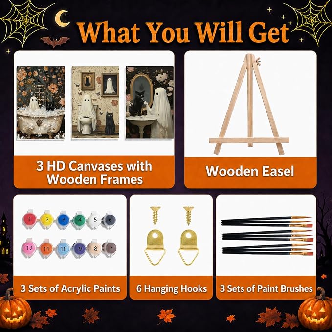 Mandun 3 Pack Halloween Paint by Numbers Kit - Image 4