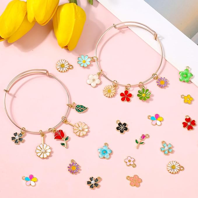 100Pcs 50 Pairs Flower Charms for Jewelry Making, Wholesale Assorted Enamel - Image 6