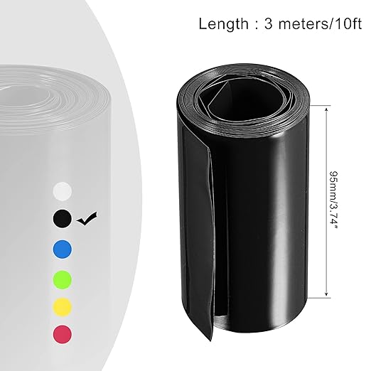 MECCANIXITY Battery Wrap PVC Heat Shrink Tubing 60mm Dia 95mm Flat 10 Feet(3meters) Black Good Insulation for Battery Pack