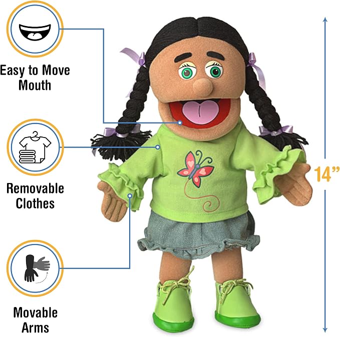 14" Jasmine, Hispanic Girl, Hand Puppet - Image 3